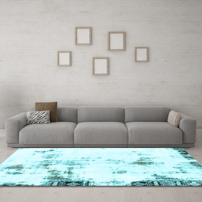 Machine Washable Abstract Light Blue Modern Rug in a Living Room, wshabs1997lblu