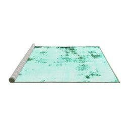 Sideview of Machine Washable Abstract Turquoise Modern Area Rugs, wshabs1997turq
