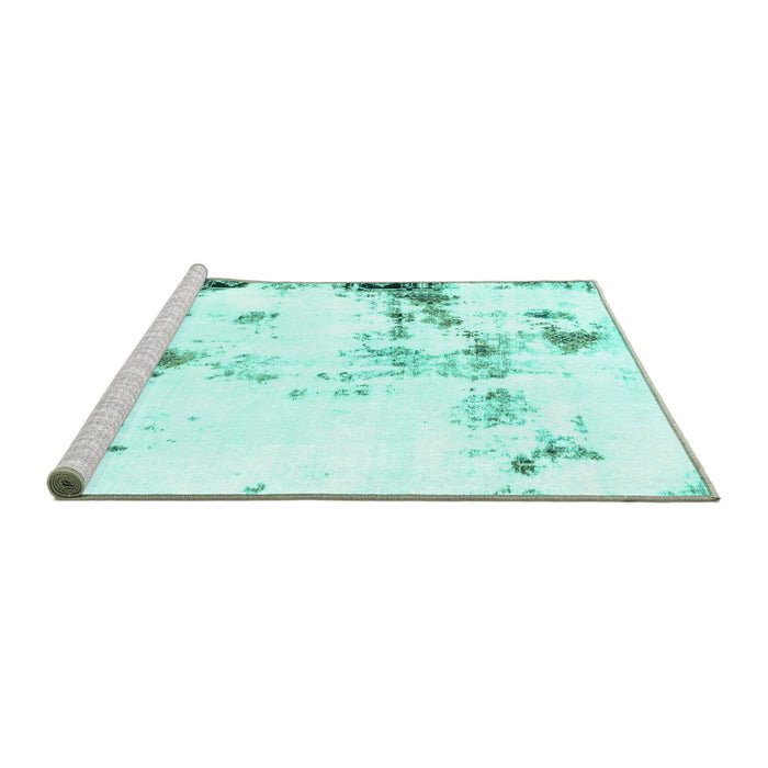 Sideview of Machine Washable Abstract Turquoise Modern Area Rugs, wshabs1997turq