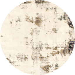 Round Machine Washable Abstract Blanched Almond Beige Rug, wshabs1997