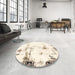 Round Machine Washable Abstract Blanched Almond Beige Rug in a Office, wshabs1997