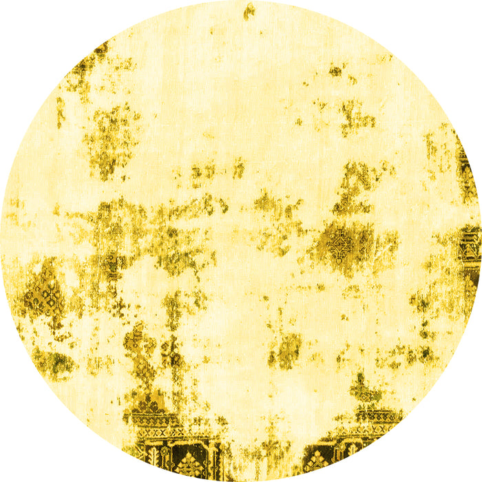 Round Machine Washable Abstract Yellow Modern Rug, wshabs1997yw