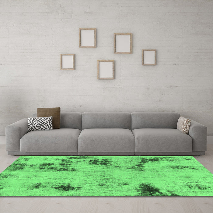 Machine Washable Persian Emerald Green Bohemian Area Rugs in a Living Room,, wshabs1998emgrn