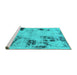 Sideview of Machine Washable Persian Turquoise Bohemian Area Rugs, wshabs1998turq