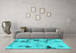 Machine Washable Persian Turquoise Bohemian Area Rugs in a Living Room,, wshabs1998turq