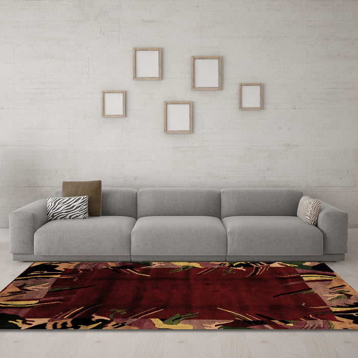 Machine Washable Abstract Brown Modern Rug in a Living Room,, wshabs1999brn