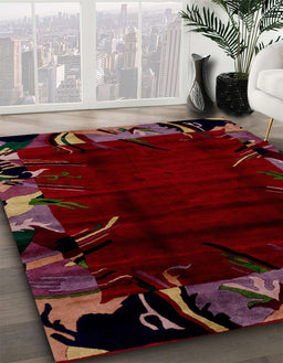 Abstract Chestnut Brown Modern Rug in Family Room, abs1999