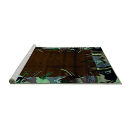 Sideview of Machine Washable Abstract Turquoise Modern Area Rugs, wshabs1999turq