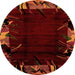 Round Machine Washable Abstract Orange Modern Area Rugs, wshabs1999org