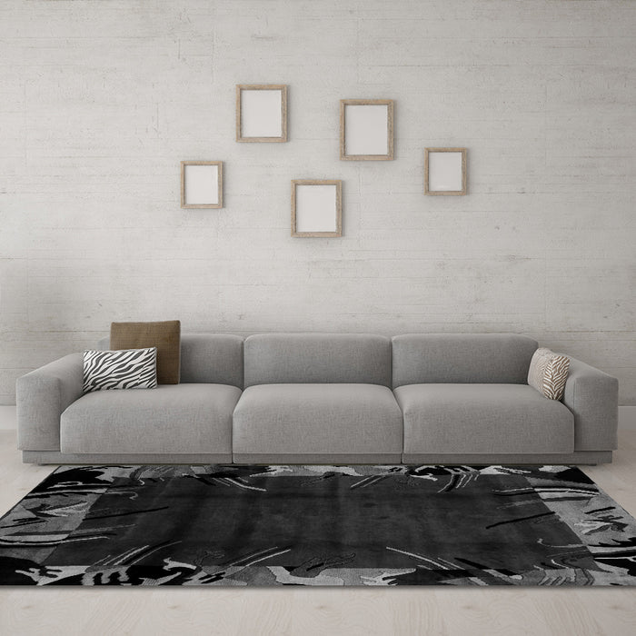 Machine Washable Abstract Gray Modern Rug in a Living Room,, wshabs1999gry