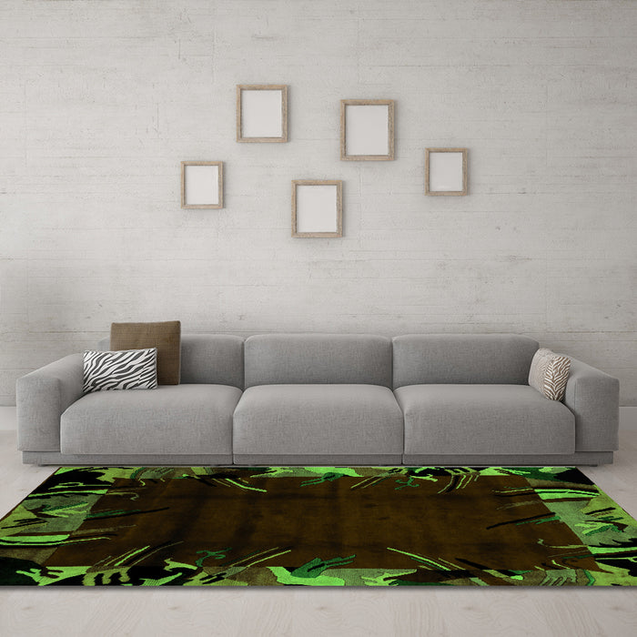 Machine Washable Abstract Green Modern Area Rugs in a Living Room,, wshabs1999grn