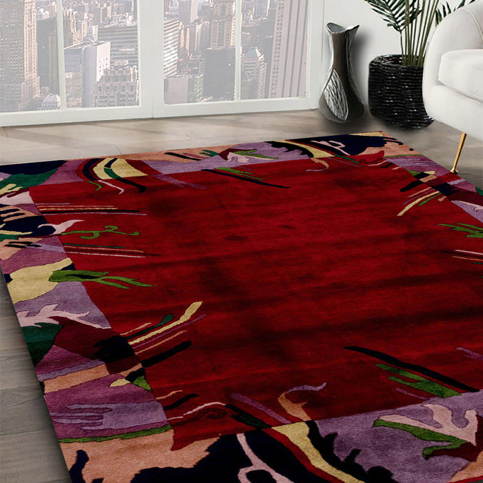 Abstract Chestnut Brown Modern Rug in Family Room, abs1999
