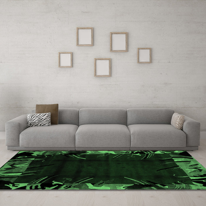 Machine Washable Abstract Emerald Green Modern Area Rugs in a Living Room,, wshabs1999emgrn