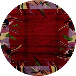 Round Abstract Chestnut Brown Modern Rug, abs1999