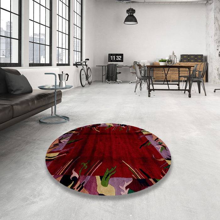 Round Machine Washable Abstract Chestnut Brown Rug in a Office, wshabs1999