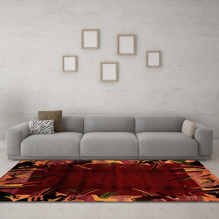 Machine Washable Abstract Orange Modern Area Rugs in a Living Room, wshabs1999org