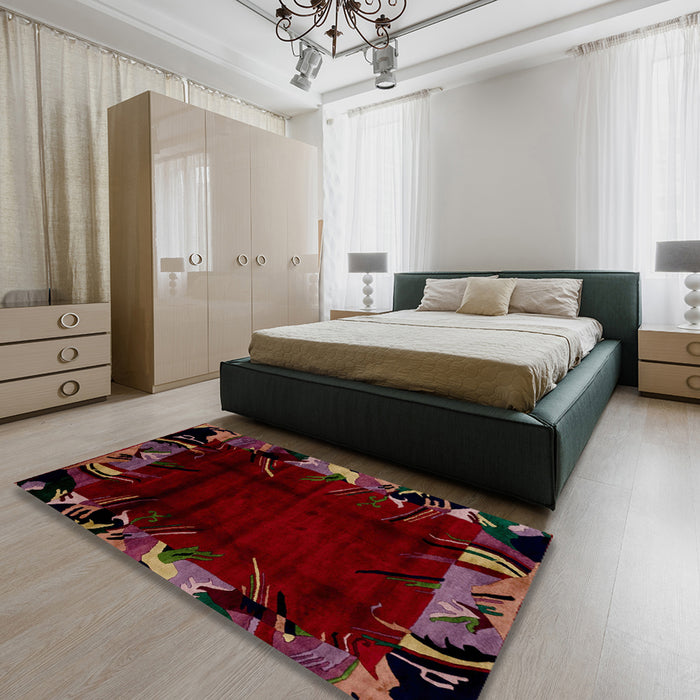 Machine Washable Abstract Chestnut Brown Rug in a Bedroom, wshabs1999