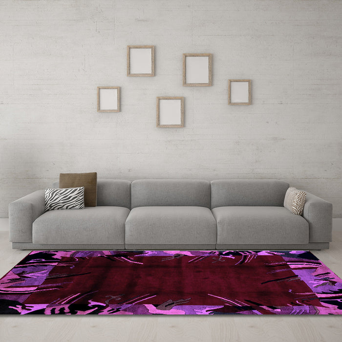 Machine Washable Abstract Purple Modern Area Rugs in a Living Room, wshabs1999pur