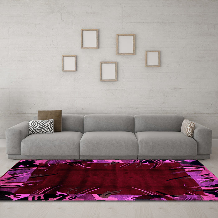 Machine Washable Abstract Pink Modern Rug in a Living Room, wshabs1999pnk
