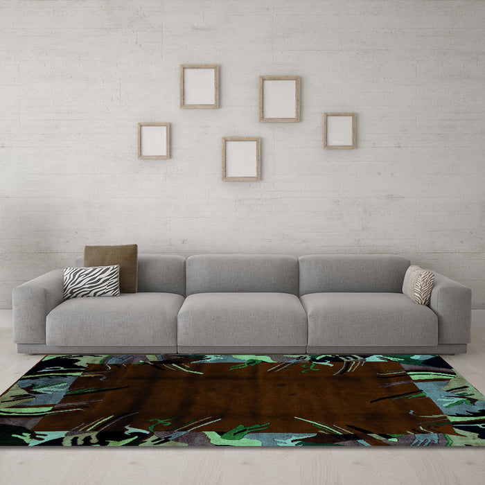 Machine Washable Abstract Turquoise Modern Area Rugs in a Living Room,, wshabs1999turq