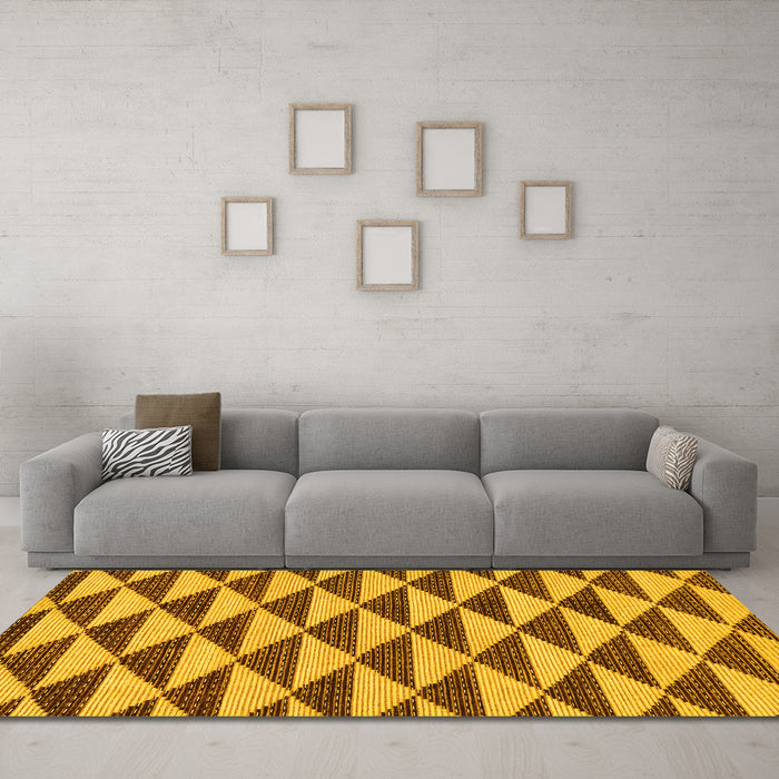 Machine Washable Abstract Yellow Modern Rug in a Living Room, wshabs199yw