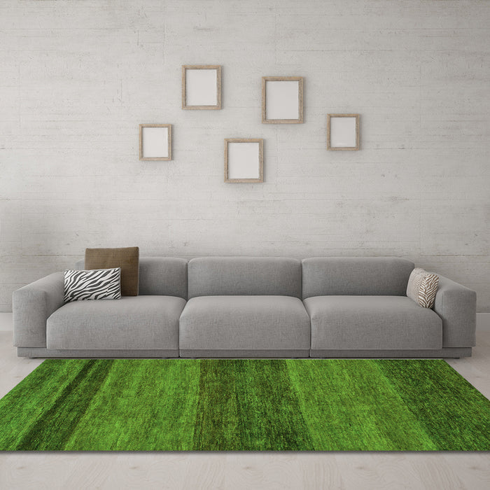 Machine Washable Abstract Green Modern Area Rugs in a Living Room,, wshabs19grn