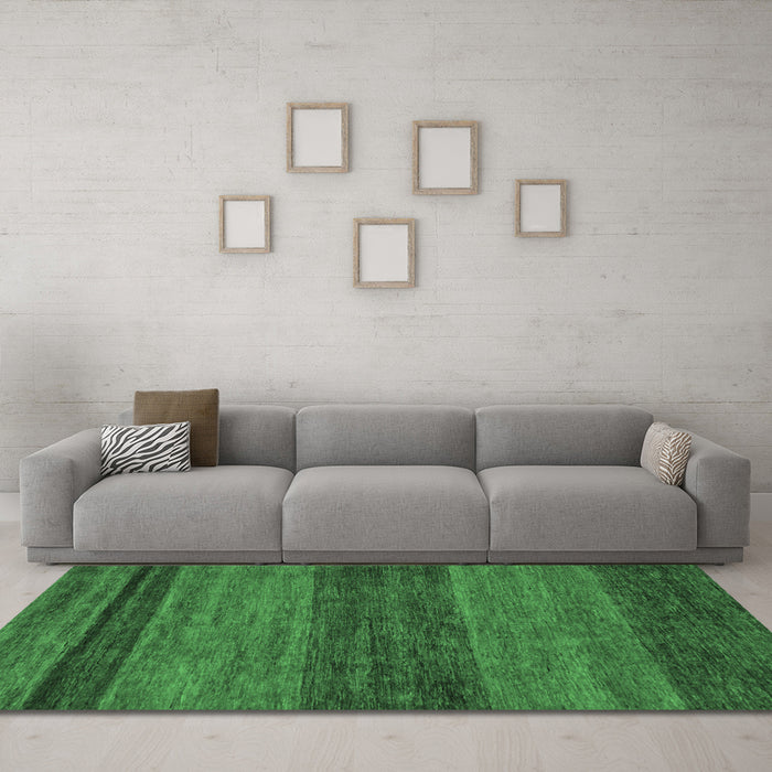 Machine Washable Abstract Emerald Green Modern Area Rugs in a Living Room,, wshabs19emgrn