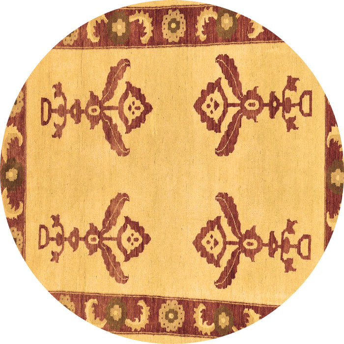 Round Machine Washable Oriental Brown Modern Rug, wshabs1brn