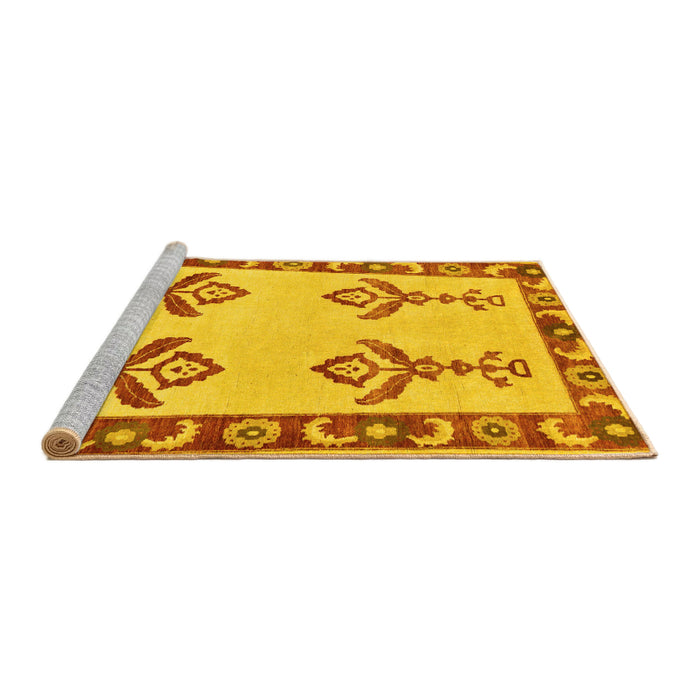 Sideview of Machine Washable Oriental Yellow Modern Rug, wshabs1yw