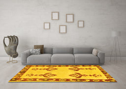 Machine Washable Oriental Yellow Modern Rug in a Living Room, wshabs1yw