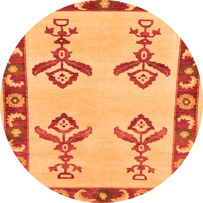 Round Machine Washable Oriental Orange Modern Area Rugs, wshabs1org