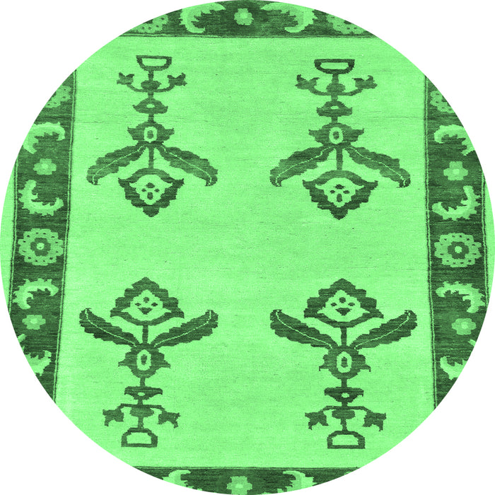 Round Machine Washable Oriental Emerald Green Modern Area Rugs, wshabs1emgrn