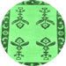Round Machine Washable Oriental Emerald Green Modern Area Rugs, wshabs1emgrn