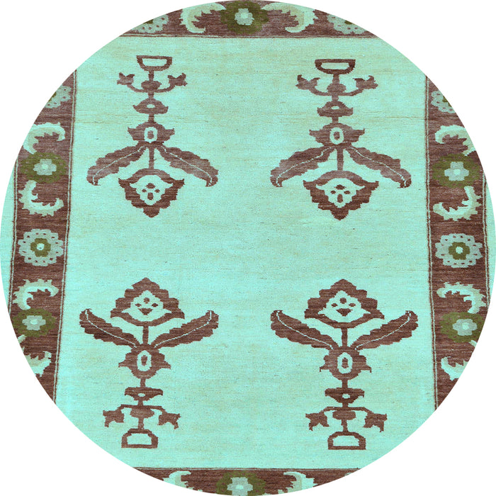 Round Machine Washable Oriental Light Blue Modern Rug, wshabs1lblu