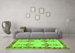 Machine Washable Oriental Green Modern Area Rugs in a Living Room,, wshabs1grn