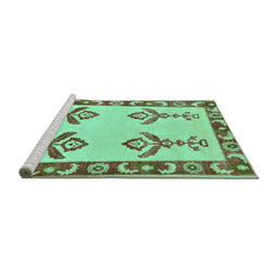 Sideview of Machine Washable Oriental Turquoise Modern Area Rugs, wshabs1turq