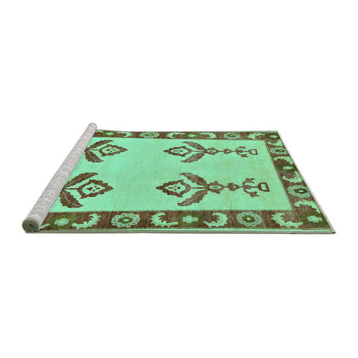 Sideview of Machine Washable Oriental Turquoise Modern Area Rugs, wshabs1turq