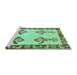 Sideview of Machine Washable Oriental Turquoise Modern Area Rugs, wshabs1turq