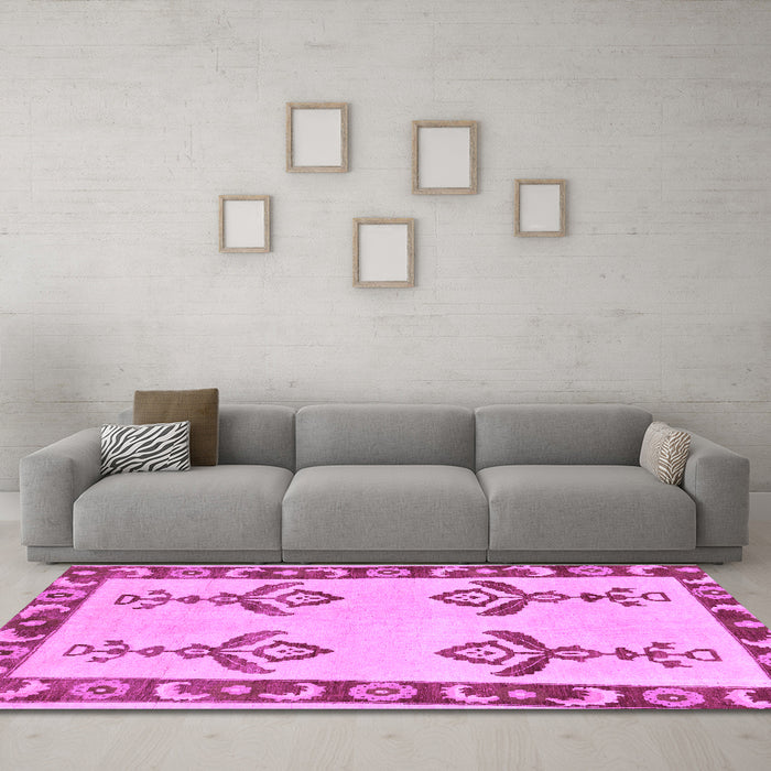 Machine Washable Oriental Purple Modern Area Rugs in a Living Room, wshabs1pur