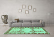 Machine Washable Oriental Turquoise Modern Area Rugs in a Living Room,, wshabs1turq