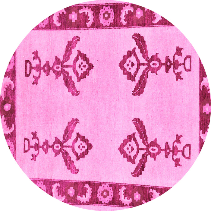 Round Machine Washable Oriental Pink Modern Rug, wshabs1pnk