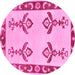 Round Machine Washable Oriental Pink Modern Rug, wshabs1pnk