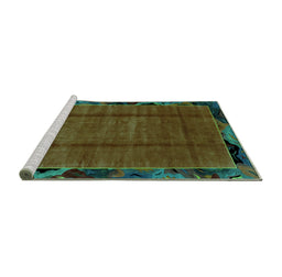 Sideview of Machine Washable Abstract Turquoise Modern Area Rugs, wshabs2000turq
