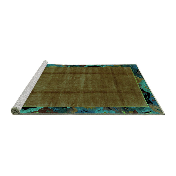 Sideview of Machine Washable Abstract Turquoise Modern Area Rugs, wshabs2000turq