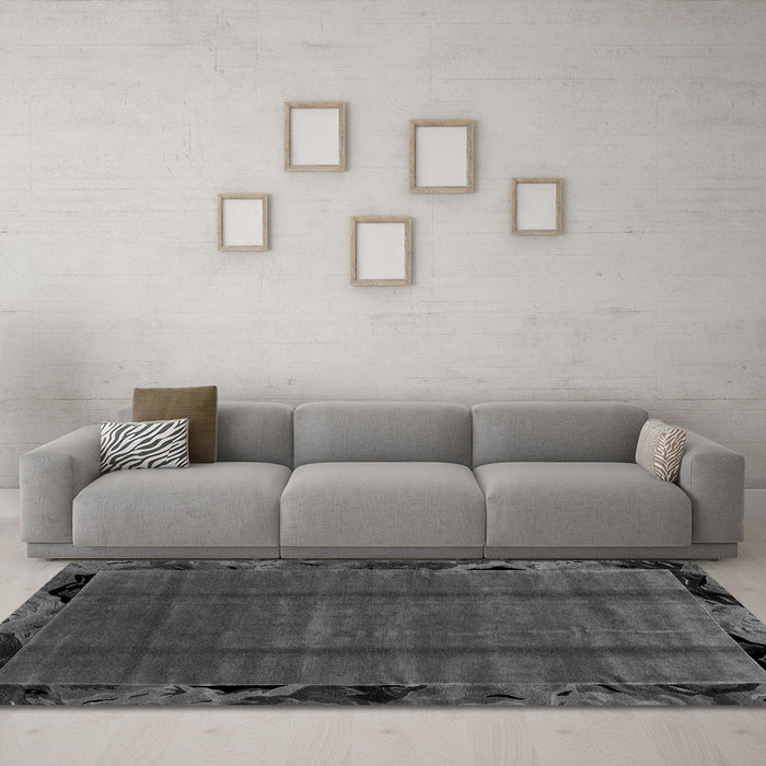 Machine Washable Abstract Gray Modern Rug in a Living Room,, wshabs2000gry