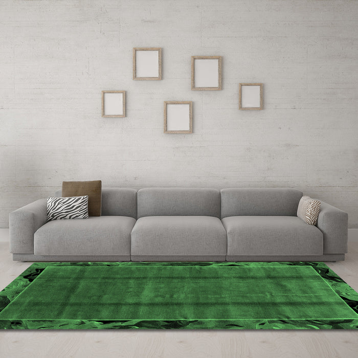 Machine Washable Abstract Emerald Green Modern Area Rugs in a Living Room,, wshabs2000emgrn