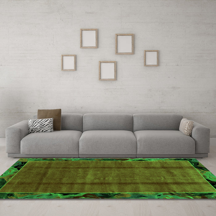 Machine Washable Abstract Green Modern Area Rugs in a Living Room,, wshabs2000grn