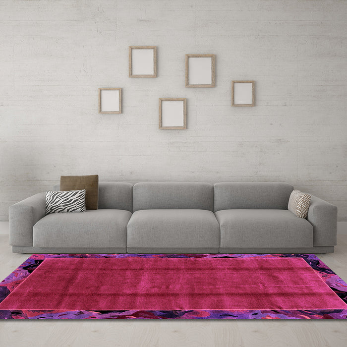 Machine Washable Abstract Pink Modern Rug in a Living Room, wshabs2000pnk