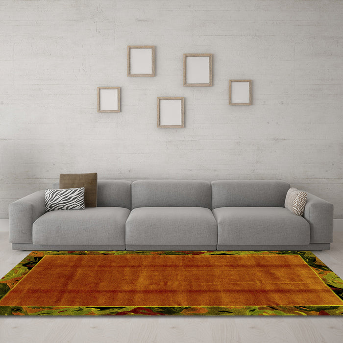 Machine Washable Abstract Yellow Modern Rug in a Living Room, wshabs2000yw