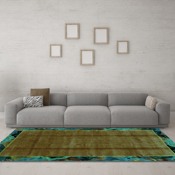 Machine Washable Abstract Turquoise Modern Area Rugs in a Living Room,, wshabs2000turq